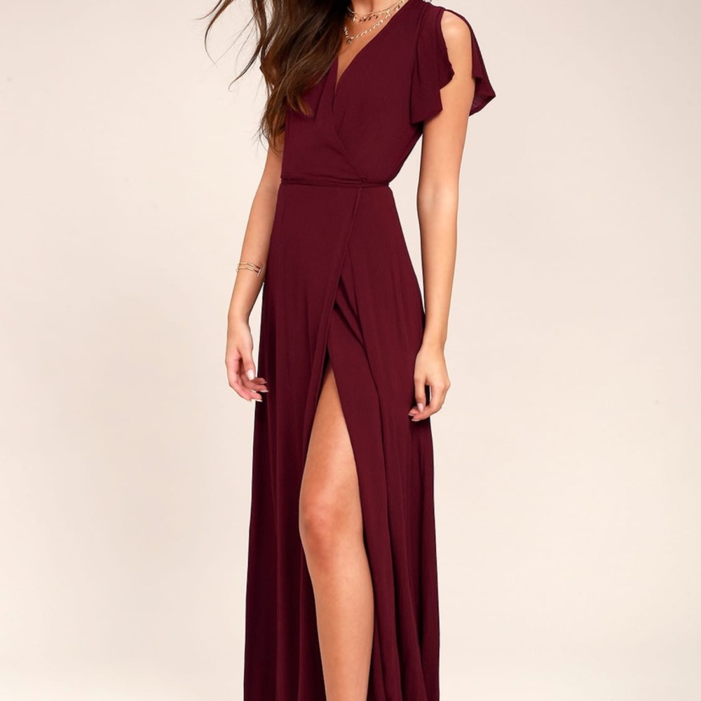 Heart of Marigold Burgundy Wrap Maxi Dress